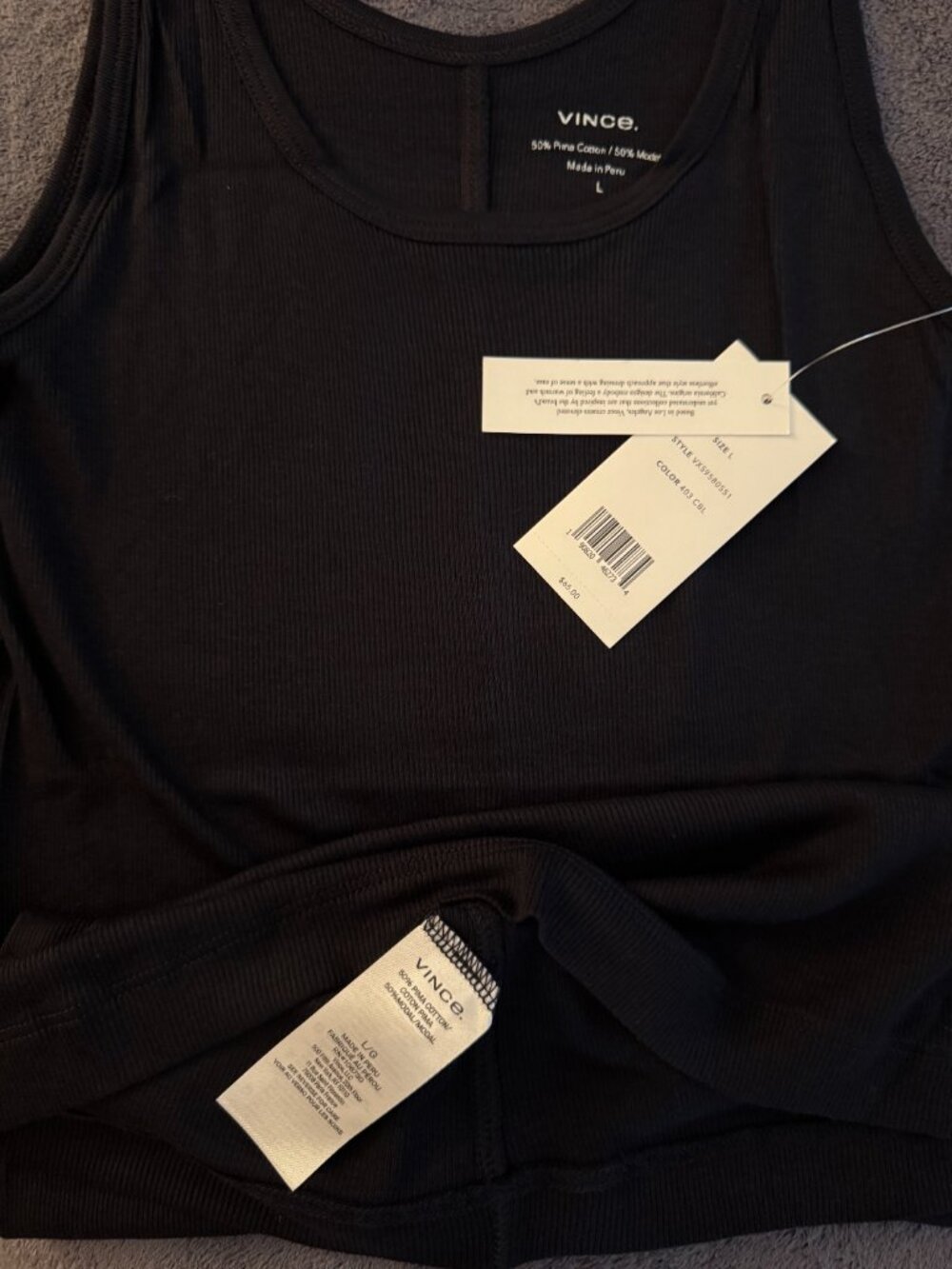 VINCE Tank Top, Dark Blue, Size L - Picture 2 of 4